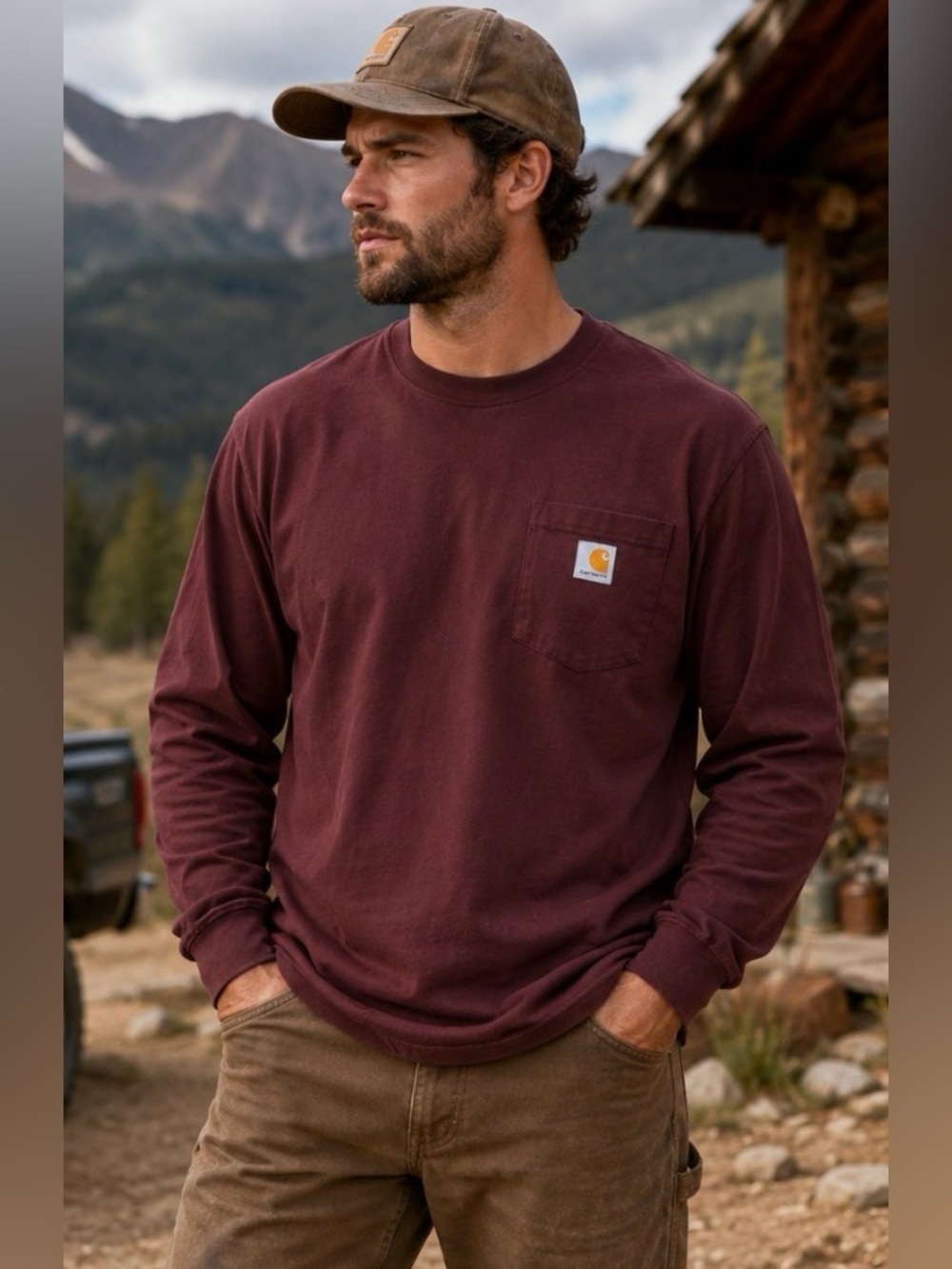 Carhartt Men's Long Sleeve Pocket Tee - Maroon